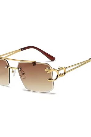 Dervin Retro Rimless Diamond Cut Rectangular sunglasses for Men and Women