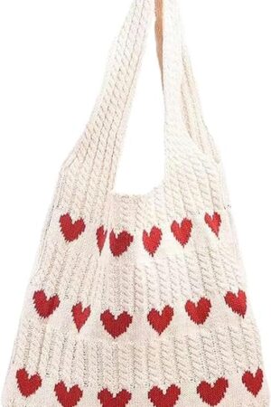 Kawn® Premium Knitted Heart Pattern Tote Bag Large Stylish and Durable Trendy bag for Everyday Use Beach Shopping Travel Work – Comfortable and Trendy Design