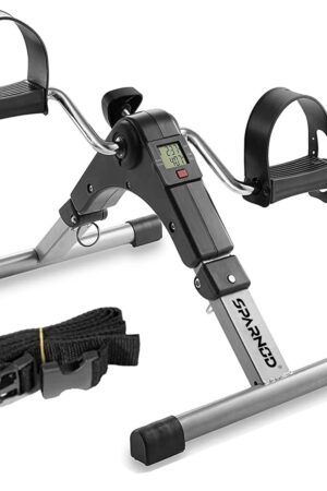 SPARNOD FITNESS SMB-100 Mini Cycle Pedal Exerciser with Fixing Strap, Adjustable Resistance and Digital Display - Suitable for Light Exercise of Legs, Arms, and Physiotherapy at Home, Black