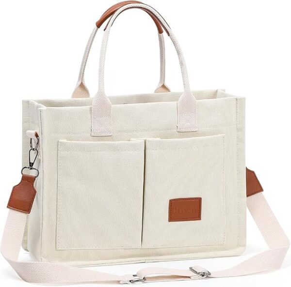 Kawn® Large Canvas Tote Bag for Women hobo Shoulder Bag with Zipper Multi-Pocket Satchel bag Crossbody Bag with Detachable Strap Everything Everyday Handbags for Office, College and Travel