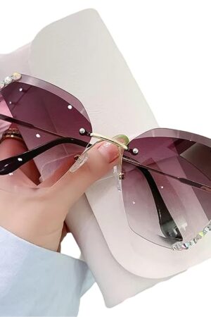 Dervin Sunglasses for Women – UV400 Protection, Rimless Flower Diamond-Cut Lens, Trendy Driving Shades for Women (Oversized)