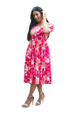 NG FEBRICSS Rayon Short Western Dresses for Woman Girls, Fit and Flare Design for a Flattering Look-Square Neck-NG-744